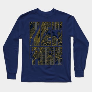 New York, USA City Map Typography - Gold Art Deco Long Sleeve T-Shirt